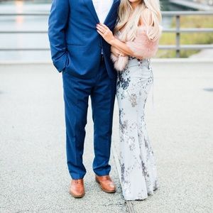 Blue shimmering spaghetti strap maxi dress